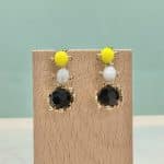 pendientes originales largos amarillos y negros para mujer a la moda de fiesta y boda