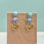 pendientes para fiesta largos con piedras cristal azul lavanda celeste verdeagua
