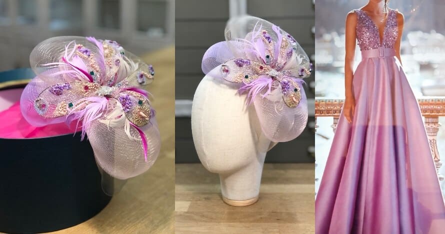 tocado de madrina con vestido largo